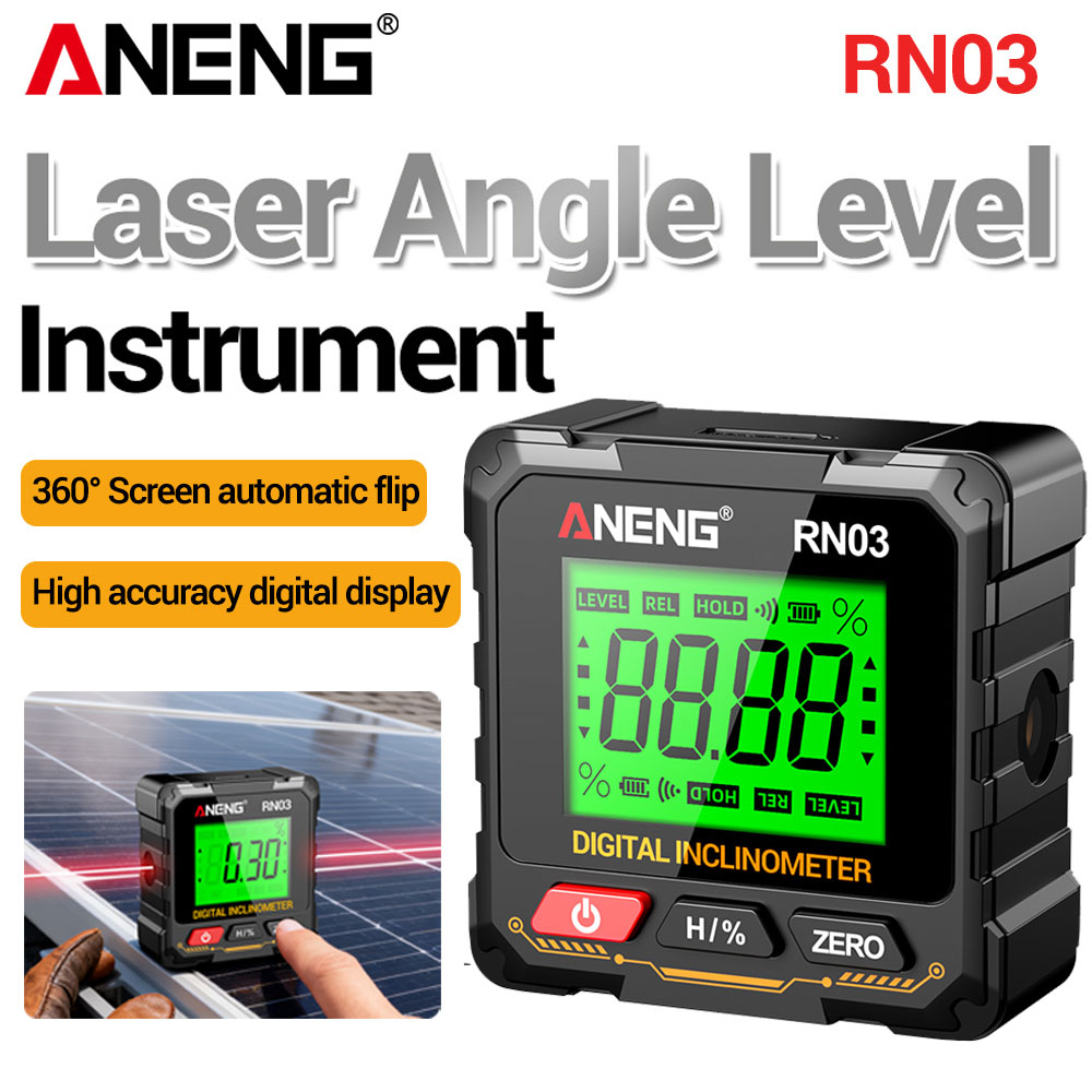 Industrial Laser Level - レーザーデジタル分度器傾斜計レーザーレベル傾斜計四面磁気360度 ° 画面自動反転 ANENG RN03 テスター