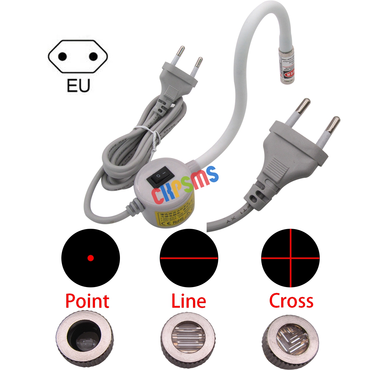 Industrial Use Of Laser - 220V-240V EUプラグ、ライン＆クロス＆ポイント3-in-1、マグネットベース、グースネック、赤色ポジショニングレーザーライト