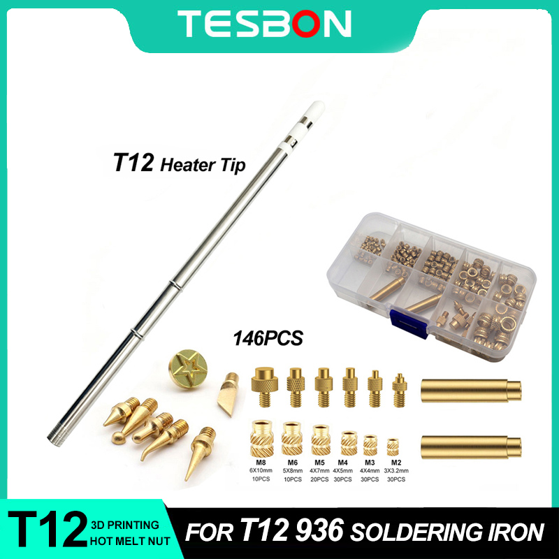 Industrial Laser Soldering Iron - 3Dプリント製ホットメルトナット埋め込み挿入チップ（Quicko T12はんだごて用）熱セットM2 M3 M4 M5 M6