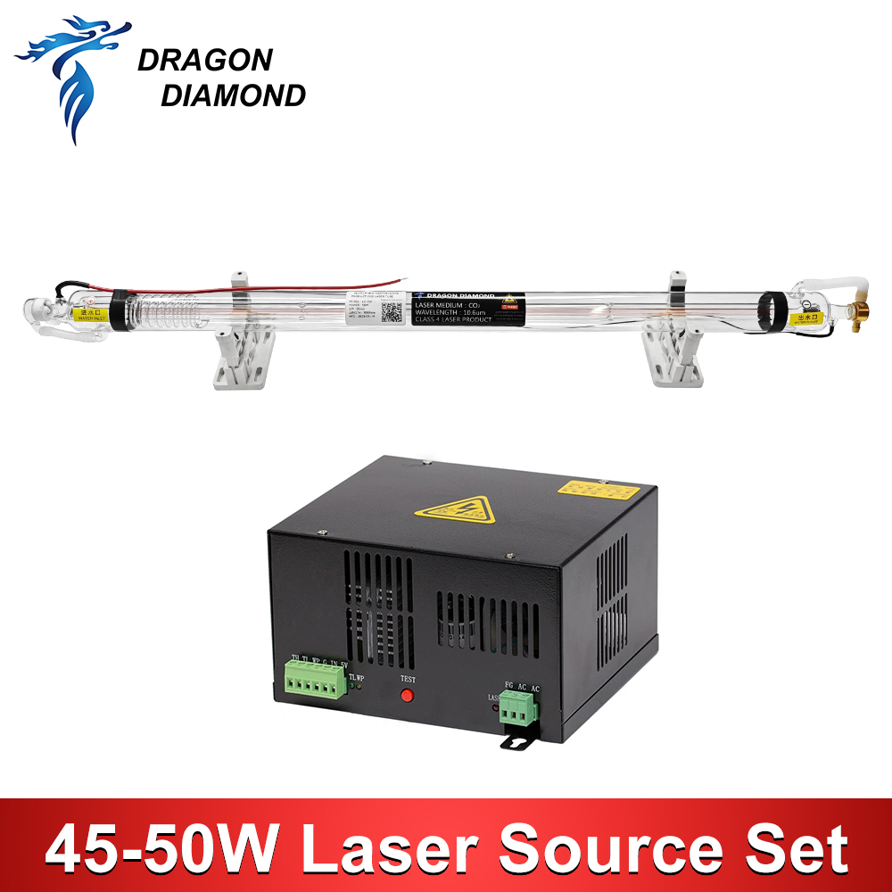 Industrial Laser Etching Machine - 彫刻切断機用レーザー光源セット,45w-50w CO2レーザーチューブ,直径50mm,長さ800mm,電源HY-T50