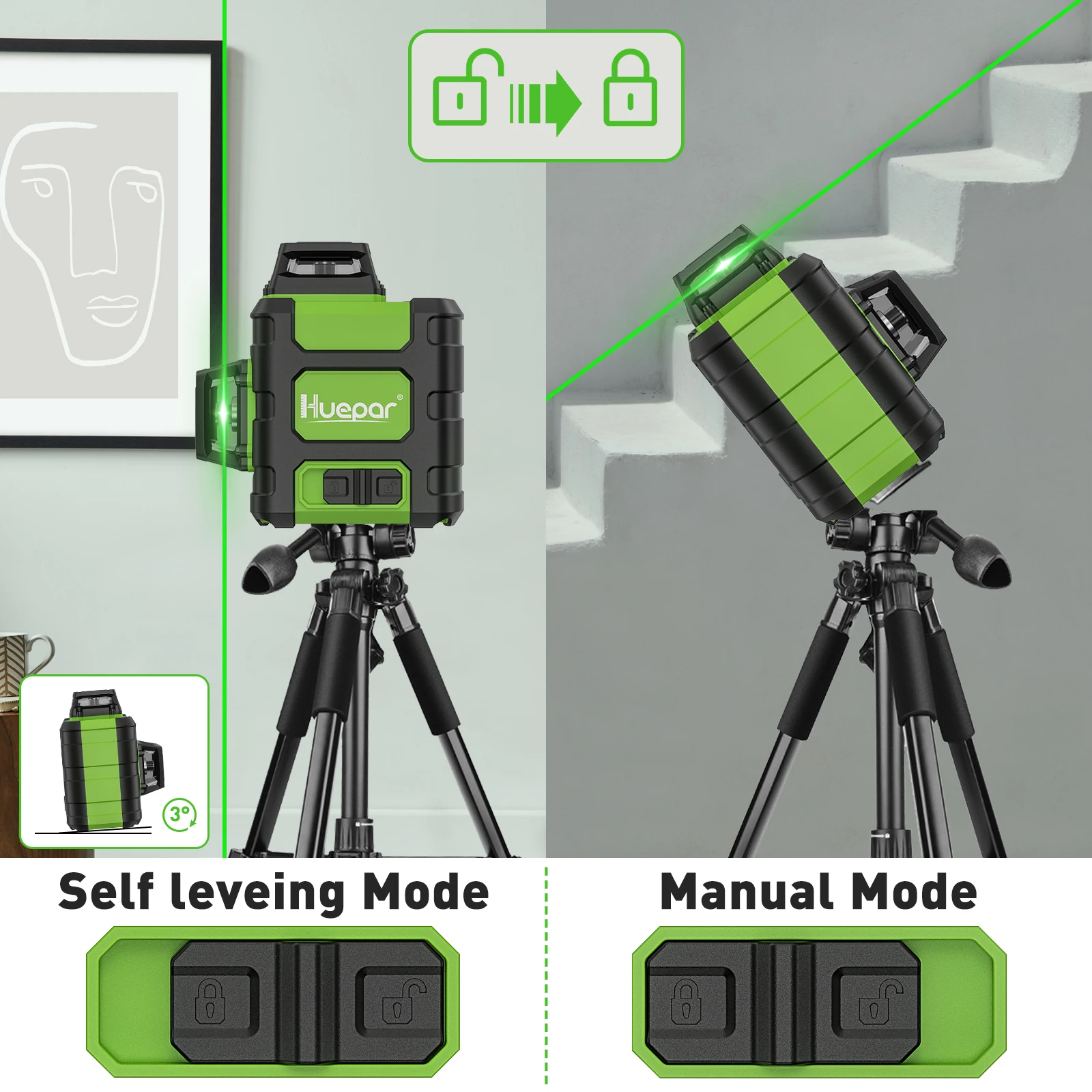 Huepar HM03CG レーザーレベルグリーンビーム 1 - Industrial Laser Level のレビューと価格