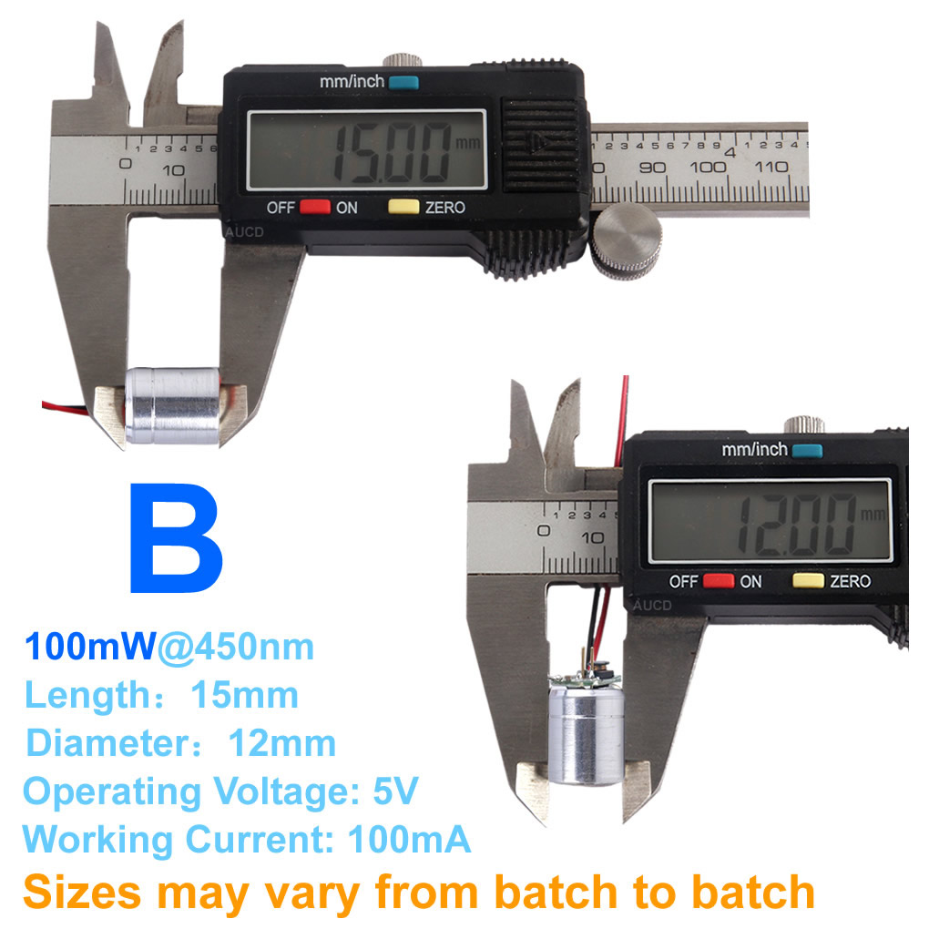 Φ12x15mm DC 5V 赤-100mW 緑-50mW  - Industrial Blue Laser のレビューと価格