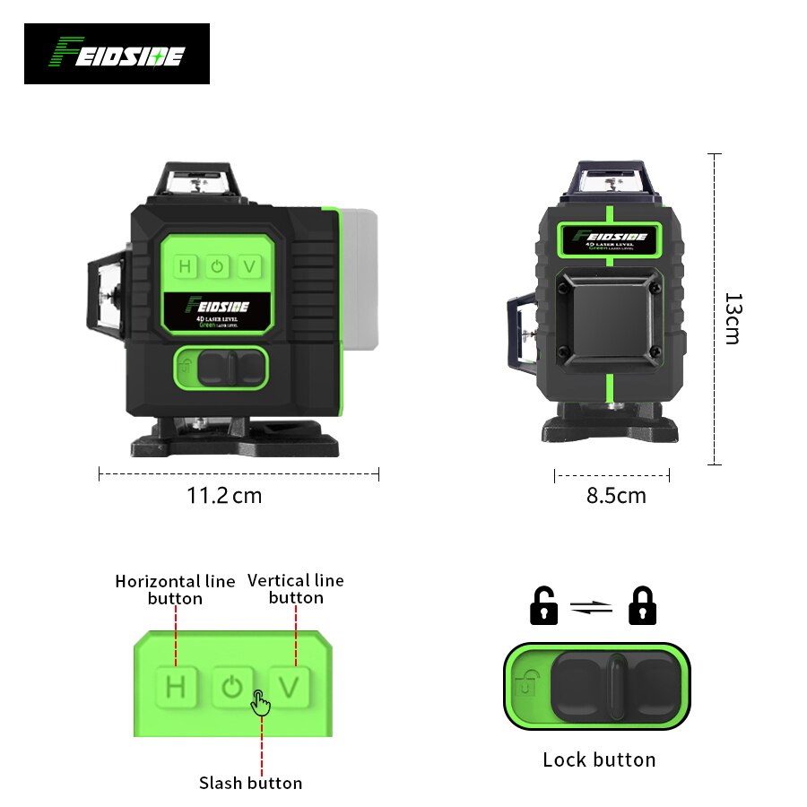 フェイドサイド16/12ライン4d/3dレーザーレベルグリー - Industrial Laser Level のレビューと価格