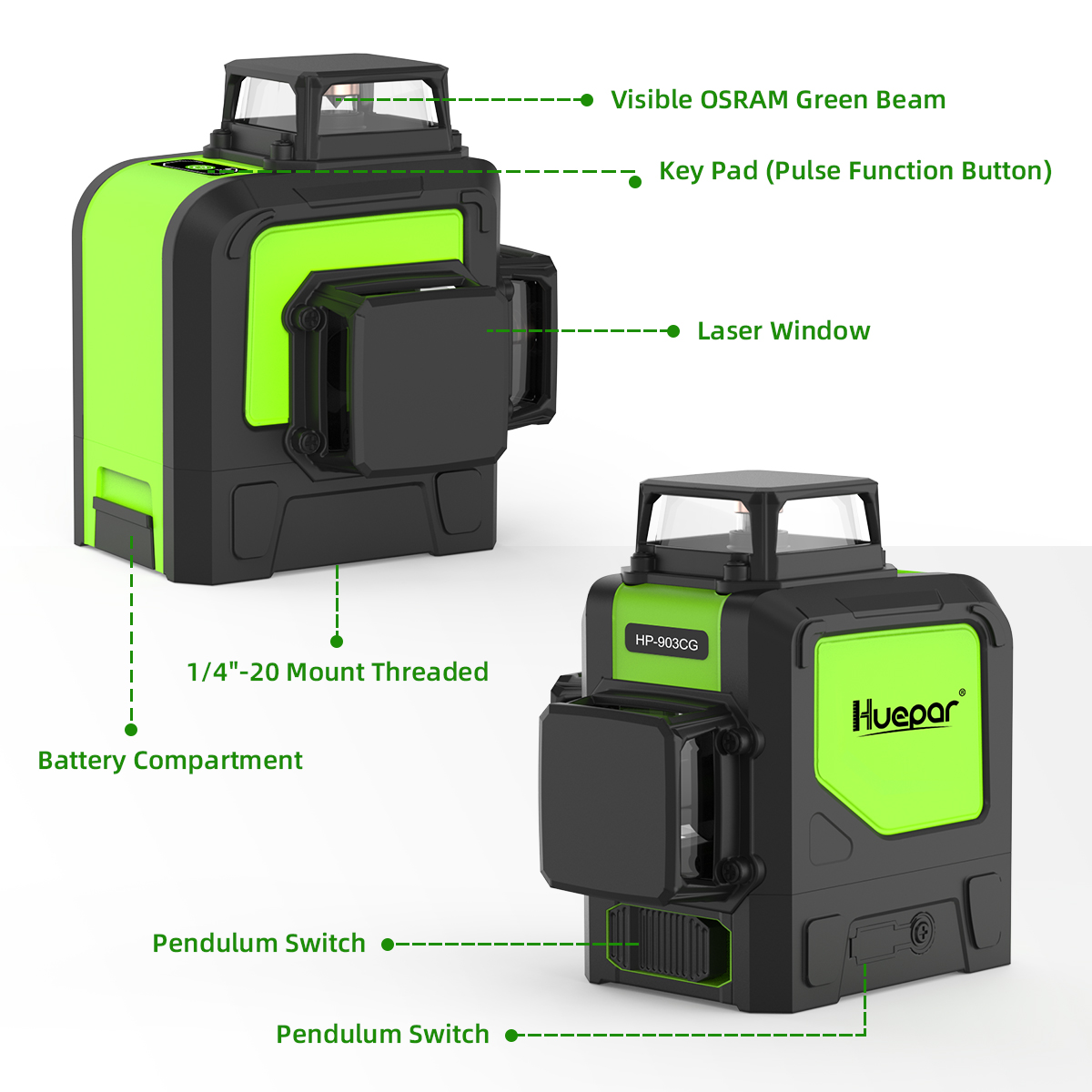 Huepar-osram緑色レーザーセット,12 3Dクロス - Industrial Laser Level のレビューと価格